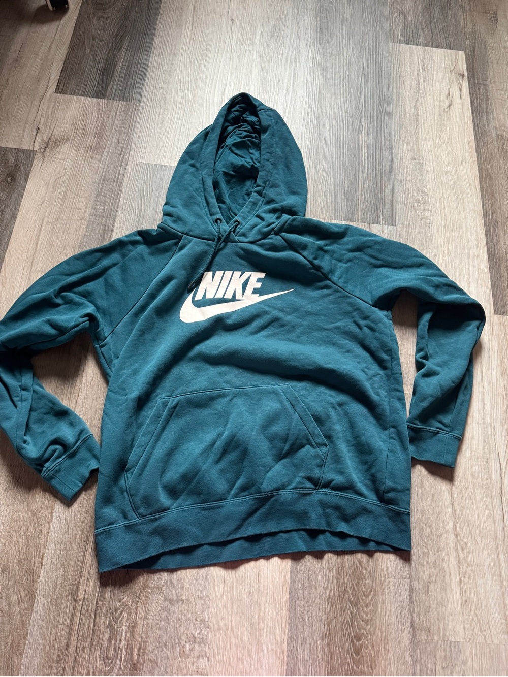 Nike woman’s Teal Zip-Up Style Hooded Sweatshirt with White Logo